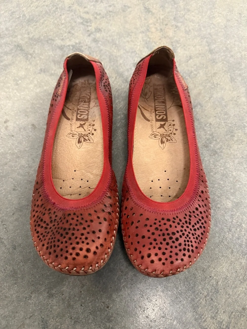 Women’s Red Perforated Leather Ballet Flats